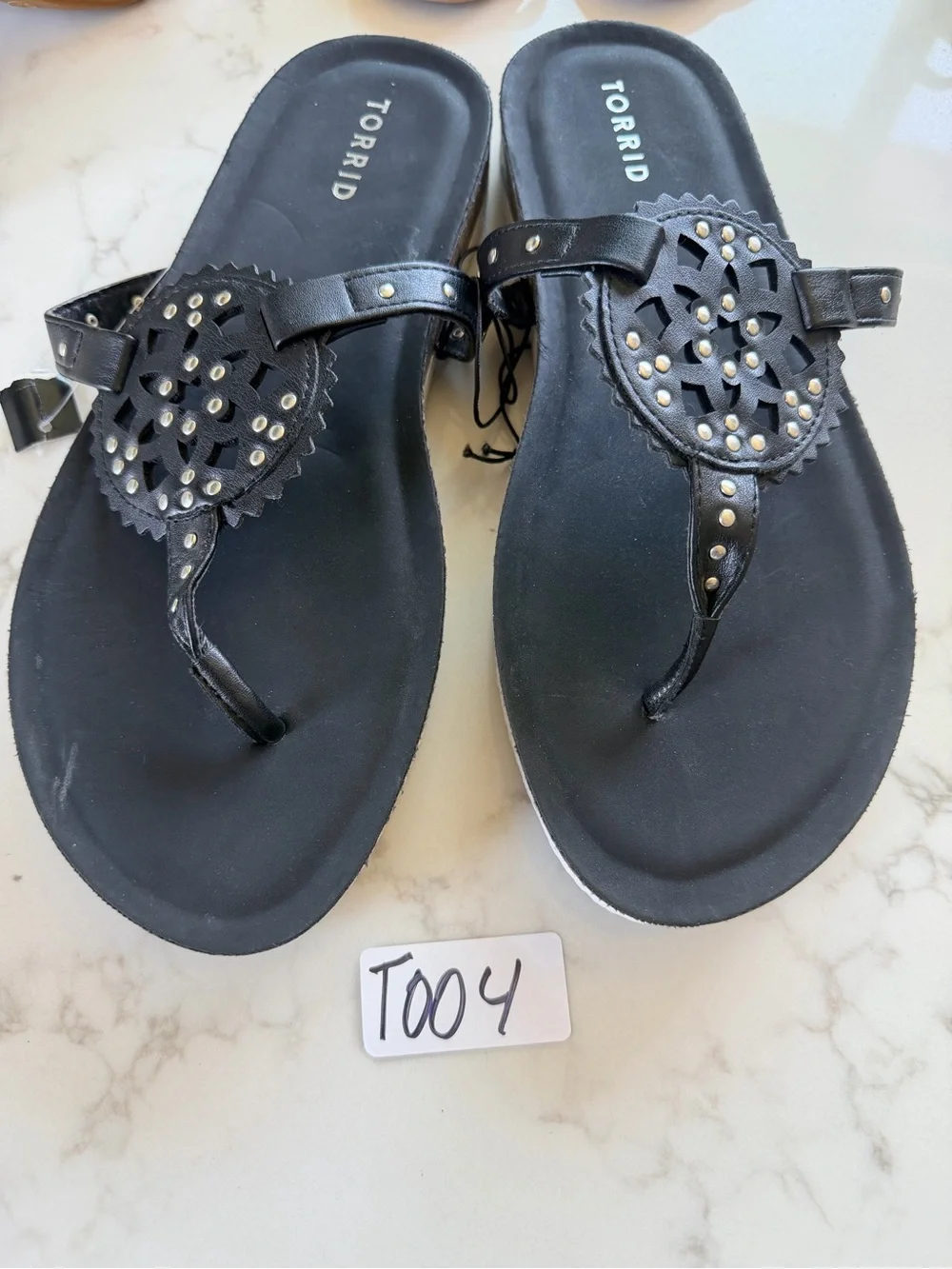 torrid Black Studded Medallion Thong Sandals size 11 Aproximately .